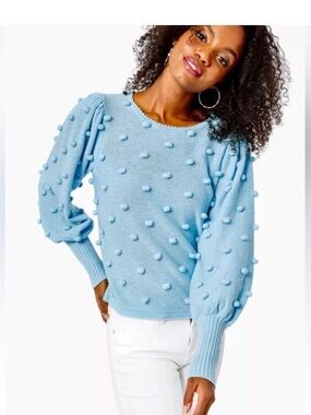 Like New Lilly Pulitzer Blue Pom-Pom Knit Kippa Sweater